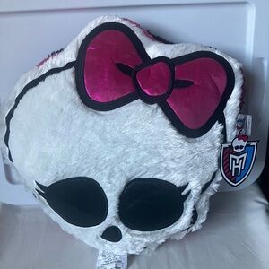 NWT New Monster High MH Y2K Fuzzy Skull Logo Throw Pillow Approx 16” Mattel